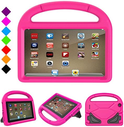 Fire 7 2017 Kids Case, Fire 7 2015 Kids Case - DiHines Light Weight Shock Proof Handle Friendly Stand Kid-Proof Case for All New Amazon Fire 7 inch Display Tablet Cover(2015&amp;2017 Release) (Pink)