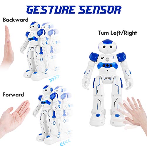 Yuboa Remote Control Robot Toys for kids, Programmable Smart RC Robot Intelligent Robots Gesture Sensing Rechargeable, Walking Dancing Robot Intelligent Robot Present for Boys Blue