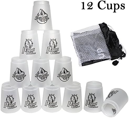 Amhii Quick Stack Cups Set of 12 with Quick Release Stem - Sports Stacking Cups Speed Training (White-Generation 3)
