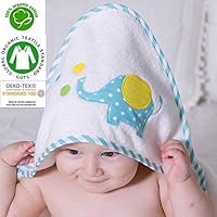 Baby Animal Face Organic Hooded Towel, Baby Bath Towel, Infant/Newborn/Baby Shower Present for Boy&Girls,%100 GOTS Certified(Blue Elephant)