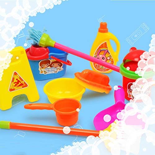 Transer- Kids Pretend Cleaning Set Housekeeping Accessories for Toddler Kids Boys Girls - Included Water Bucket, Broom, Mop, Dustpan, Wet Floor Sign, Sponge, Trash Can Etc. (Multicolor)