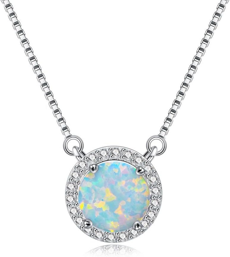 Wemeet Round Opal Necklace for Women, 18K White Gold Plated Cubic Zircon Diamond Halo Choker Necklace