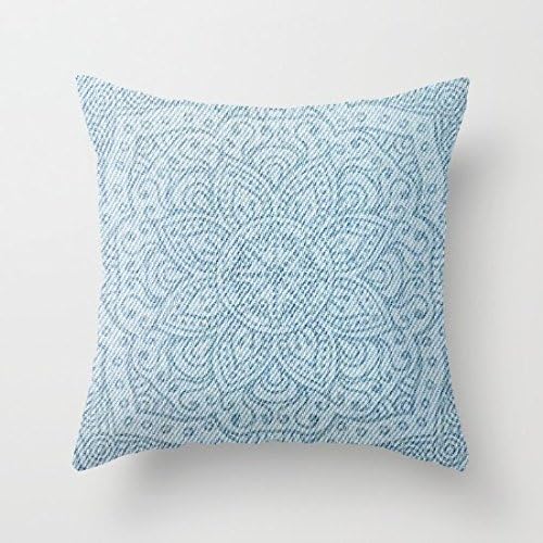 Decorative Square Pillow Case Cushion Cover 16X16 Inches Mandala On Light Blue Jeans