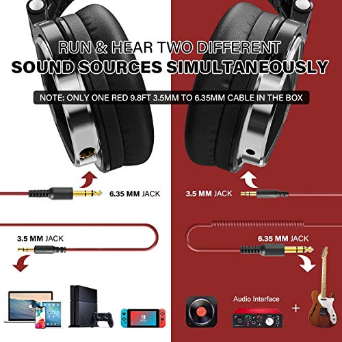 OneOdio-Over-Ear-Kopfhoerer-mit-Kabel-50mm-Treiber-Bassklang-635-35mm-Klinke-Share-Port-Geschlossene-DJ-Headphones-fuer-Studio-Podcast-Monitor-Handy-PC-MP34-Pro-10-Rot