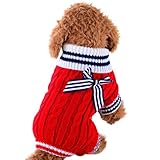 Mikey Store Pet Dog Clothes Soft Thickening Warm Stripe Polar Fleece Winter Clothes (Red 2, XS)