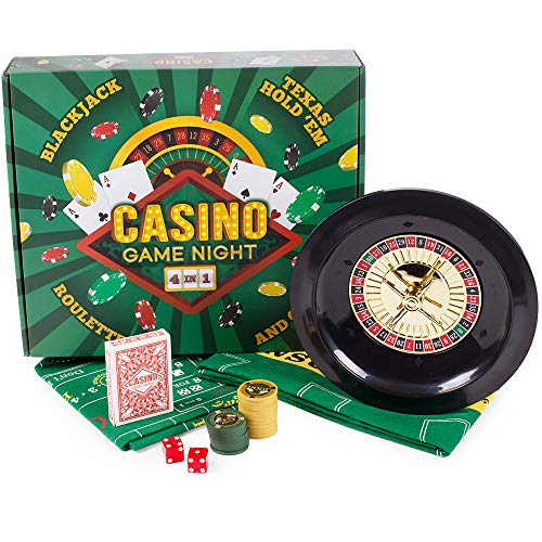 BBG Deluxe Mini Casino Complete Game Night Set - Includes Blackjack, Craps, Roulette and Holdem Poker!