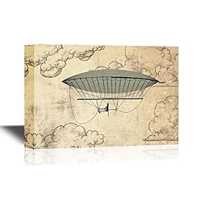 Canvas Wall Art - Retro Style Hot Balloon on Vintage Background with Clouds - Gallery Wrap Modern Home Art | Ready to Hang - 12x18 inches