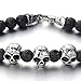 COOLSTEELANDBEYOND Gothic Style Mens Beads Bracelet with 8mm Black Volcano Volcanic Stone and Stainless Steel Skulls