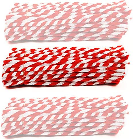 Thingers UK Pipe Cleaners - 30cm - Candy Cane Red & White Stripey Pack of 100