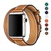 Apple Watch Band 38/42mm Leather Double Tour iwatch Strap Replacement Band with Stainless steel Adpter Clasp for Iphone Watch Series 3 Series 2 Series 1,Sport Edition ,Men Women (Brown, 42mm)