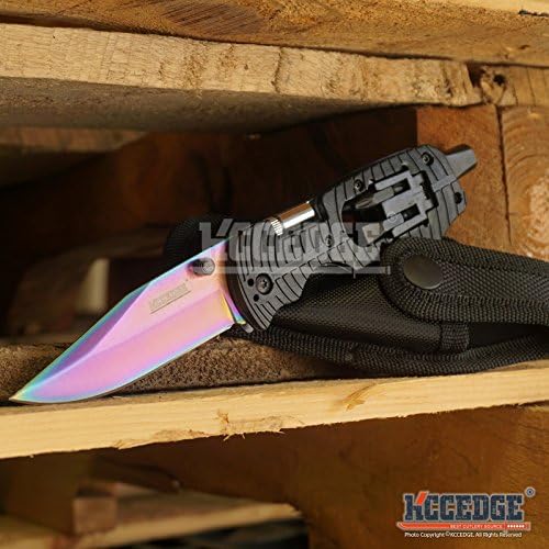 6 COLOR 8.75" MULTI-FUNCTIONAL 3 IN 1 Pocket EDC Folding Knife Survival Rescue Blade w/ LED Screwdriver (Rainbow)
