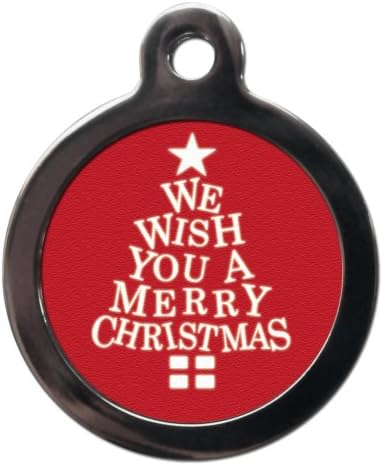 PS Pet Tags - We Wish You a Merry Christmas Pet ID Tag Disc - Festive Holidays Dog Cat Pet Name Tags Discs - Custom Text on Reverse - Large (32mm) Small (24mm) - Made in UK