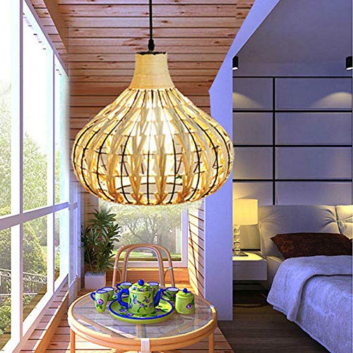 GWYBamboo Lantern Pendant Lamp, Retro Japanese Style E27 Chandelier Hanging Light Ceiling Lighting Fixture for Living Room Bedroom Restaurant Cafe Teahouse Bar Dining Room Club