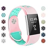 POY Replacement Bands Compatible for Fitbit Charge 2, Adjustable Breathable Wristbands with Air Holes Straps, Small Pink Teal