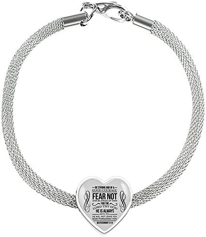 ExpressYourLoveGifts Be Strong and of a Good Courage Handmade Stainless Steel Circular Charm Bracelet