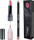 Aesthetica Matte Lip Trio - Instant Bold Matte Lip - Includes Matte Lipstick / Lip Gloss Duo, Lip Liner and Step-by-Step Instructions - Long Wear Formula Keeps Lips Moist (Sweet/Georgia Peach)