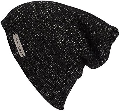 Trendy Warm Knit Beanie Chunky Stretchy Soft Caps for Men &amp; Women (Black)