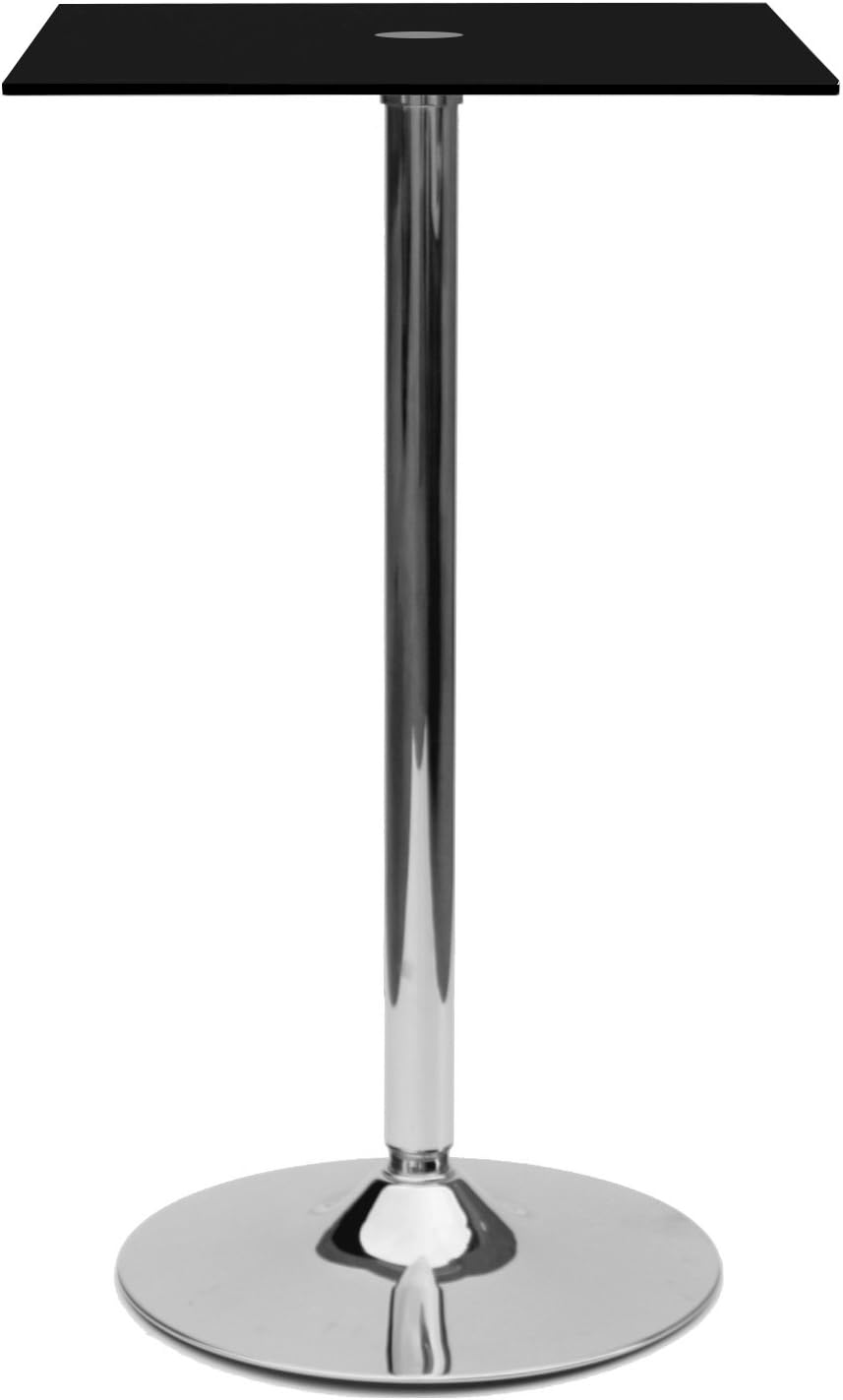 LamboroComo Poseur Square Table - Black Glass Top with Chrome Frame | Stylish High Cocktail Table for Breakfast Bars & Events | Durable, Compact Italian Design for Home, Office, or Bar