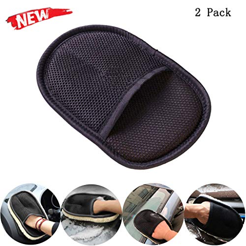 COM1950s Car Cleaning Towel Glove Wash Magic Care Cleaning Towel Microfiber Sponge Pad Brush Glass Cleaner Cloth Care Tool Glove (Black, D)