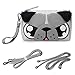 BMC Cute Animal Dog Puppy Face Purse for Girls Teens Women - 3 Detachable Straps for Casual Crossbody Bag, Clutch Wristlet, & Evening Shoulder Handbag - PU Faux Leather - Gray Pug Design