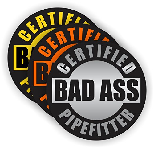 3-pack Bad Ass Pipefitter Hard Hat Stickers | Plumbing Helmet Decals | Labels Lunch Toolbox Pipe Fitter