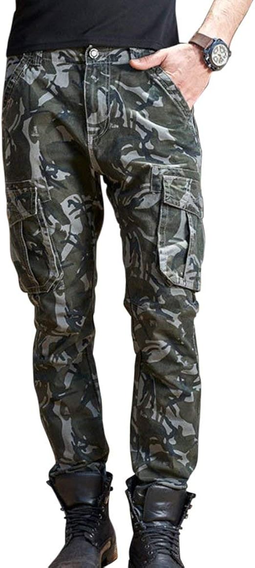 KUNJLELP Herren Chino Cargo Jogginghose - Baumwoll Sporthose Mit Taschen