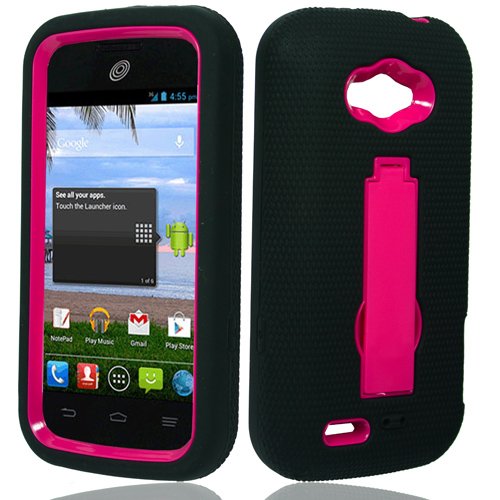 Artisan 3-in-1 Bundle for Straight Talk ZTE Savvy Z750C - Pink Hybrid Duo Shield Tough Armor Case with Stand and SureGrip Skin Cover + Crystal Clear Screen Protector + SportDroid Transparent/Clear Decal