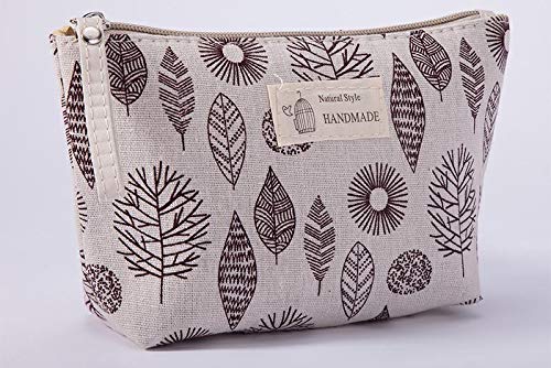 Makeup Bag with Zipper, Cotton Linen Large-Capacity Cosmetic Bag + Flower Print Toiletry Pouch Clutch Organizer Travel Storage Bag (C)