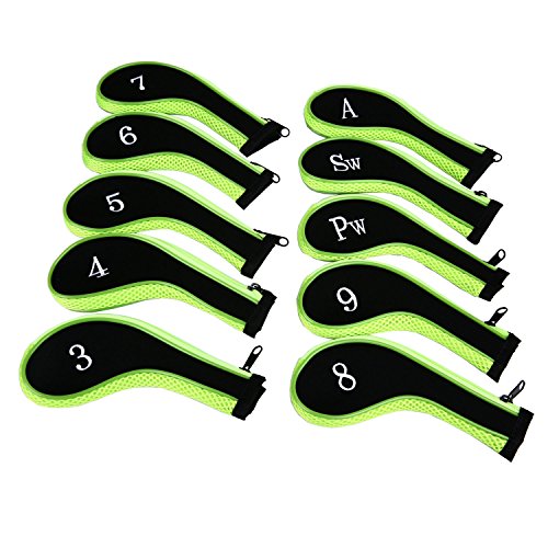 Neoprene Zipper Golf Club Iron Head Covers Iron Covers 10pcs/Set (Green