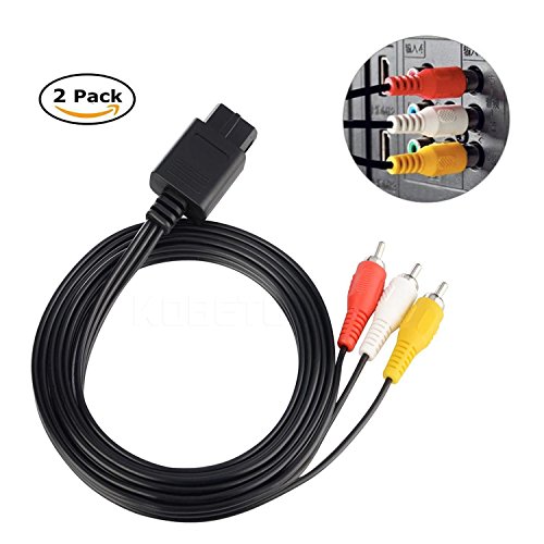 EXLENE 2pack 1.8M 6FT Composite AV Cable Audio Video A/V Replacement Cord Wire For Nintendo N64/SNES/GameCube