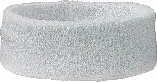 Sweatband Headband Perfect for Basketball, Running, Football, Tennis Athletic Cotton Terry Cloth Athletic Sweatbands Fits to Men and Women (White)