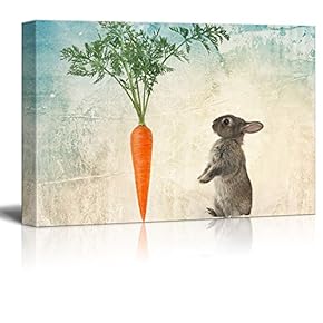 Canvas Print Wall Art - Rabbit and a Big Carrot on Rustic Background - Gallery Wrap Modern Home Art | Ready to Hang - 12x18 inches