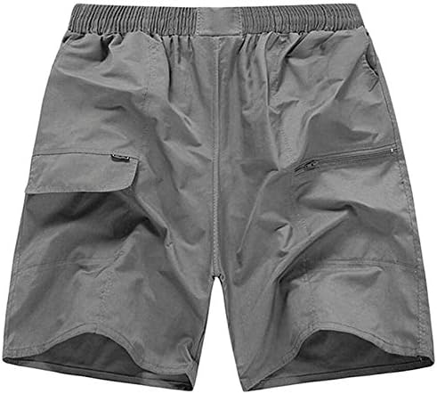 Freshmissy Loose Men's Elastic Waistband Zipper Pocket Everyday Shorts Gray US OS