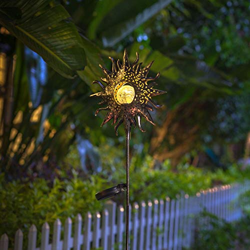 Homeimpro Sun Solar Lights Garden Outdoor,Crackle Glass Globe Stake Lights,Waterproof LED Lights for Garden,Lawn,Patio… - Image 3