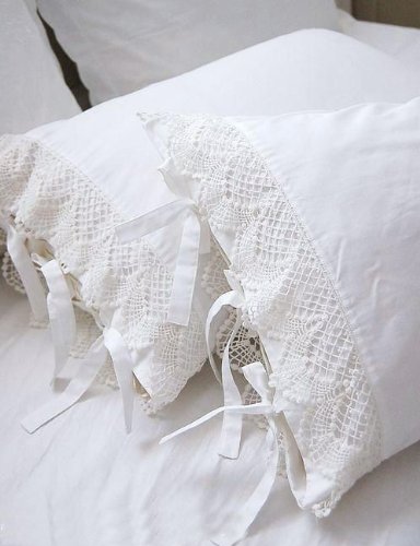 One Piece Shabby Victorian Style White Wide Lace Matching Pillowcase Sham 1117 (King 20"x36") - Thumbnail 3