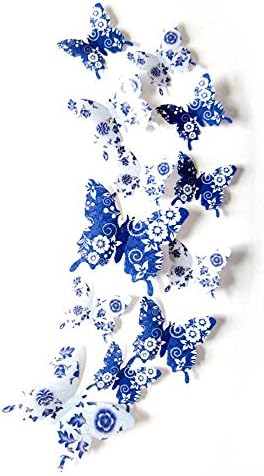 GRC[TM] 3D Blue Flower Butterfly Wall Decor Home Decal Sticker Art Room Removable 3d Mural Stickers Diy Butterfly Design