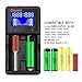 Universal Battery Charger with Car adapter ,2 Bay Quick LCD Automatic Battery Charger for Rechargeable Lithium liion NIMH NICD 18650 AA AAA 18500 26650 20650 RCR123 14500 10440 Batteries