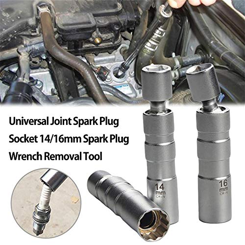 QISF 14MM & 16MM Thin Wall Magnetic Swivel Spark Plug Socket - 3/8-Inch Drive 12-Point Spark Plug Socket Removal Tool - Swivel Extension Permits Access to Most Confined Areas - Thumbnail 3