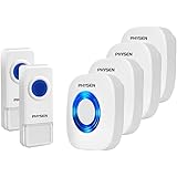 Physen Model CW Waterproof Wireless Doorbell kit with 2 Push Buttons and 4 Plugin Receivers,Operating at 1000 feet Long Range,4 Volume Levels and 52 Melodies Chimes,No Battery Required for Receiver
