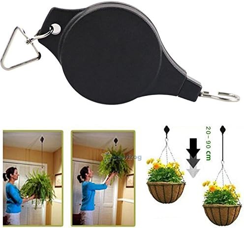 OKOKMALL US--Retractable Pulley Hanging Basket Garden Plant Pots Pull Down Hanger Black
