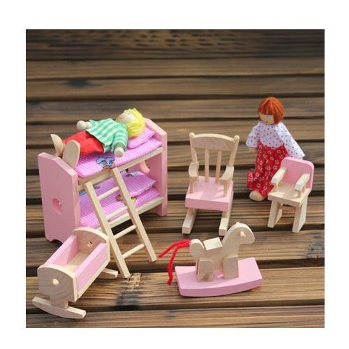 Wooden Doll House Furniture Set,Miniature Bathroom/Kid Room/Kitchen House Nursery House Furniture Dollhouse Decoration Accessories for Kids Toddlers Children Pretend Role Play Toy By Peradix(Bunk Bed)