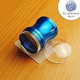 AKOAK 4.0 cm Aluminum Blue Curvy Handle Nail Art Stamper XL-Clear Jelly Silicone Head /W Free Credit Card Scrapers DIY Stamping Tools
