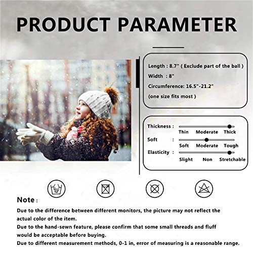 Kid Beanie Hats Lining Pom Pom for Children -Slouchy Cable Knit Toddler Skull Hat Baby Ski Cap for Girls Boys (Grey) - Thumbnail 5