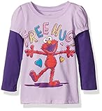 Sesame Street Girls' Toddler Girls' Elmo Free Hugs Long Sleeve Two-Fer T-Shirt, Lilac/Grape Violet, 2T