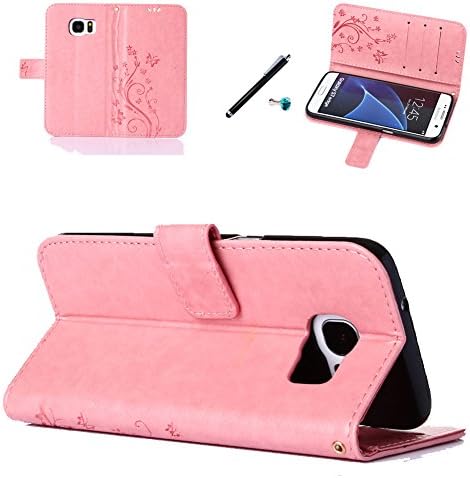 Galaxy S7 Edge Case,Akristal [Premium Flip] PU Leather Wallet Stand Protective Cover Case for Samsung Galaxy S7 Edge - Butterfly Flower