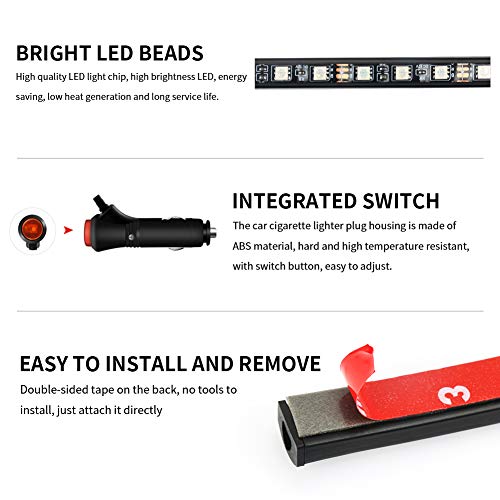 Car Interior Lights 4pcs 8 Color RGB 72 LEDMulticolor Music Car LED Strip Lights Car Atmosphere Lights, LED Strip for Car TV with Sound Active Function, Wireless Remote Control