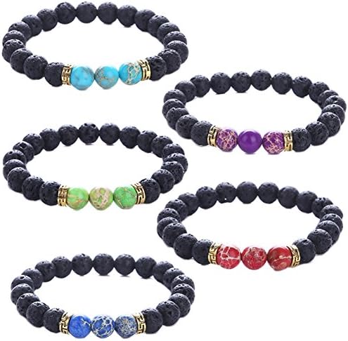CLIDOU Black Lava Rock Stone Elastic Beaded Bracelet Healing Energy Stretch Bracelets for Men