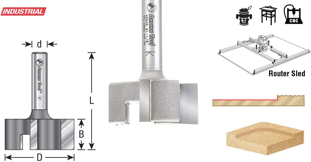 Amana Tool 45525 Carbide Tipped 1-1/8 Dia x 1/2 CH x 1/4 Shk x 1-19/32 Long Spoilboard Surfacing & Flattening 3-Flute Router Bit - Image 3