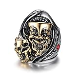 Men's Vintage Gothic Stainless Steel Skull Clown Engraved Biker Ring Band Punk Knight Jewelry Silver Gold