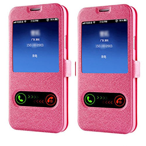 Sinlifu Shockproof Window View Fashion PU Leather Ultra Thin Slim Flip Drop Protection Case Pouch For Samsung Galaxy Note 4 (Galaxy Note4 , Hot Pink)